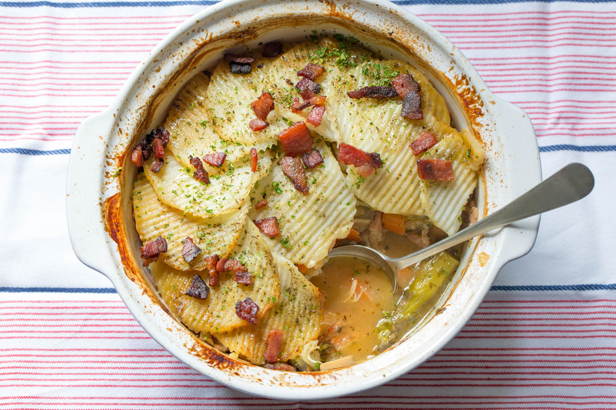 Chicken & Treacle Cured Bacon Hotpot Recipe The Hollies Farm Shop